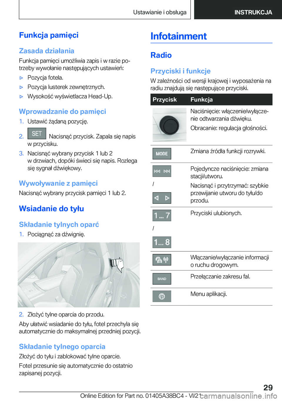 BMW M4 2022  Instrukcja obsługi (in Polish) �F�u�n�k�c�j�a��p�a�m�i�