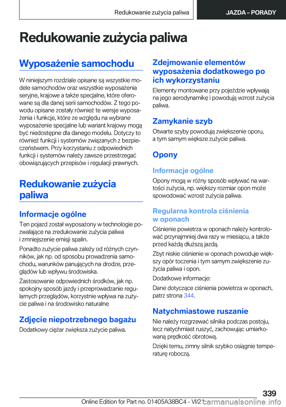 BMW M4 2022  Instrukcja obsługi (in Polish) �R�e�d�u�k�o�w�a�n�i�e��z�u9�y�c�i�a��p�a�l�i�w�a�W�y�p�o�s�a9�e�n�i�e��s�a�m�o�c�h�o�d�u
�W��n�i�n�i�e�j�s�z�y�m��r�o�z�d�z�i�a�l�e��o�p�i�s�a�n�e��s�