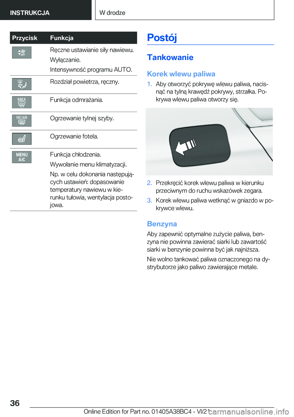 BMW M4 2022  Instrukcja obsługi (in Polish) �P�r�z�y�c�i�s�k�F�u�n�k�c�j�a�R�