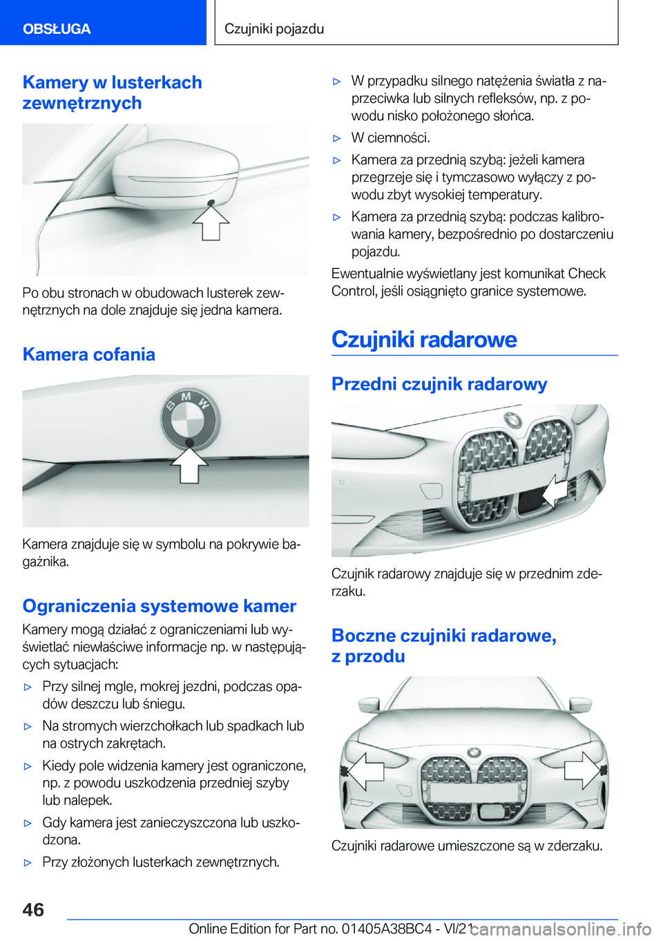BMW M4 2022  Instrukcja obsługi (in Polish) �K�a�m�e�r�y��w��l�u�s�t�e�r�k�a�c�h
�z�e�w�n�