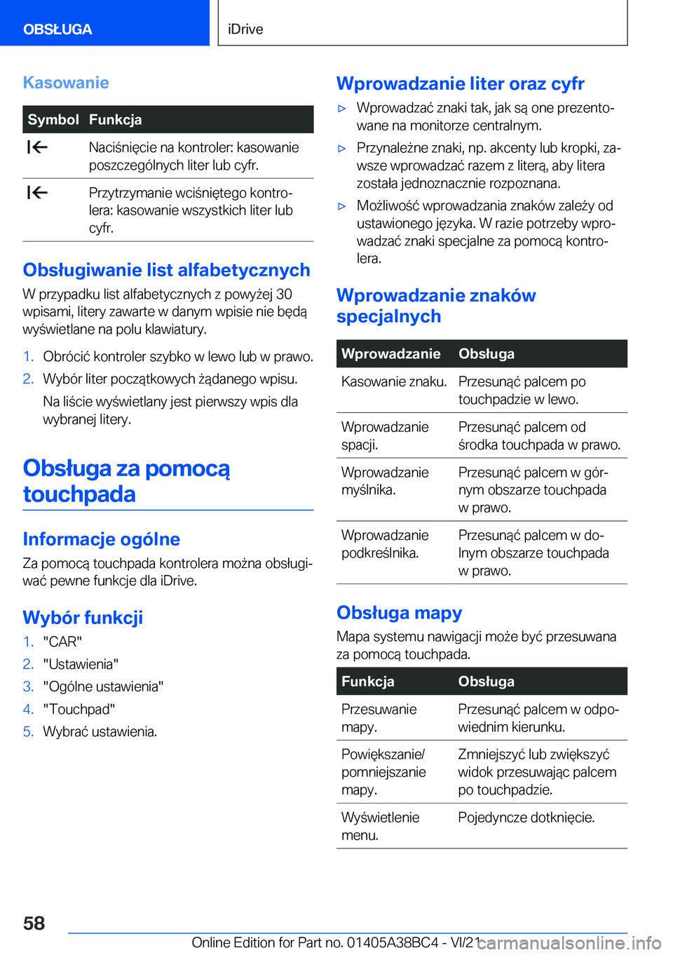 BMW M4 2022  Instrukcja obsługi (in Polish) �K�a�s�o�w�a�n�i�e�S�y�m�b�o�l�F�u�n�k�c�j�a��N�a�c�i�n�i�