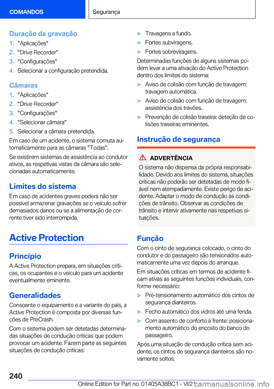 BMW M4 2022  Manual do condutor (in Portuguese) �D�u�r�a�