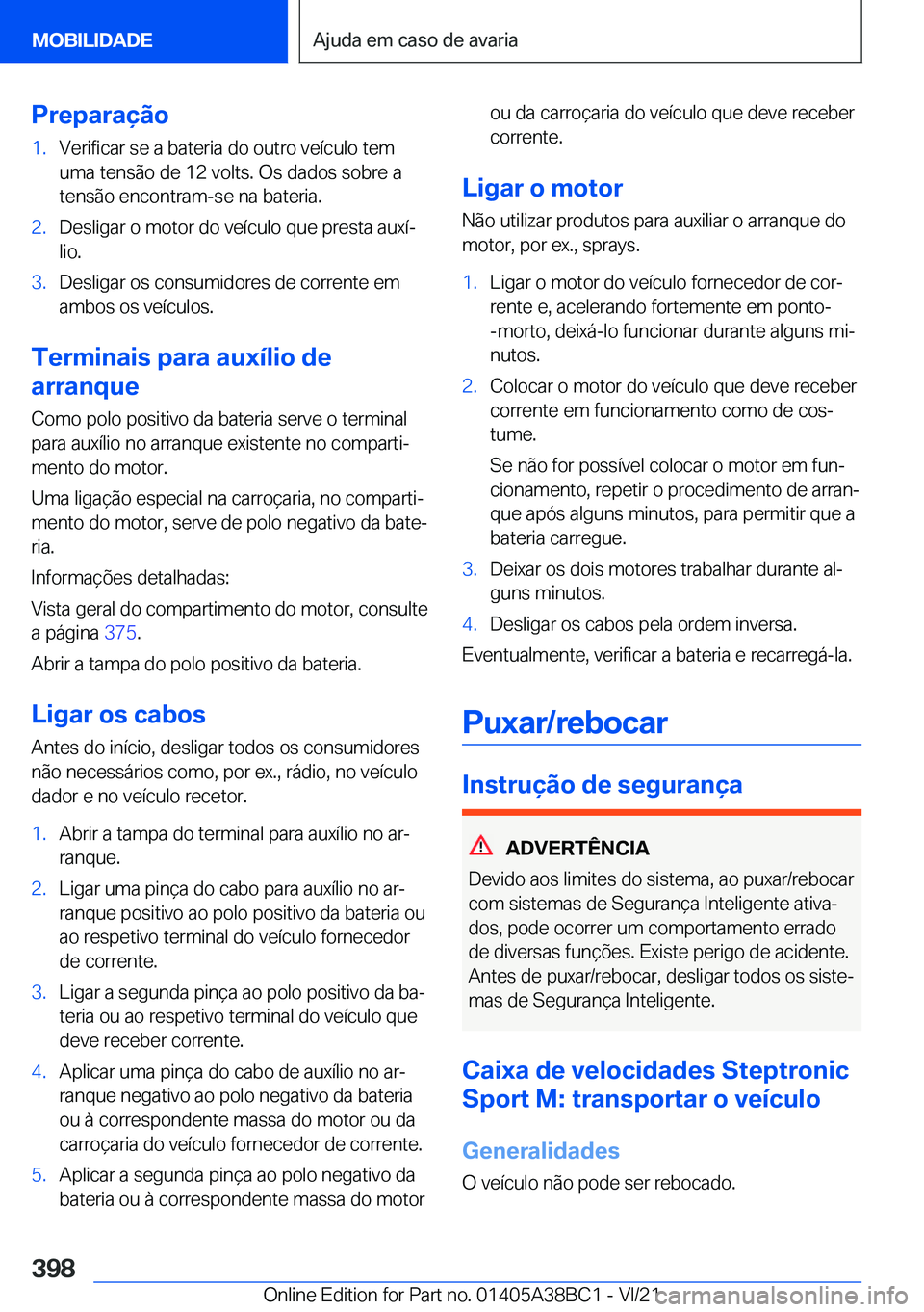 BMW M4 2022  Manual do condutor (in Portuguese) �P�r�e�p�a�r�a�