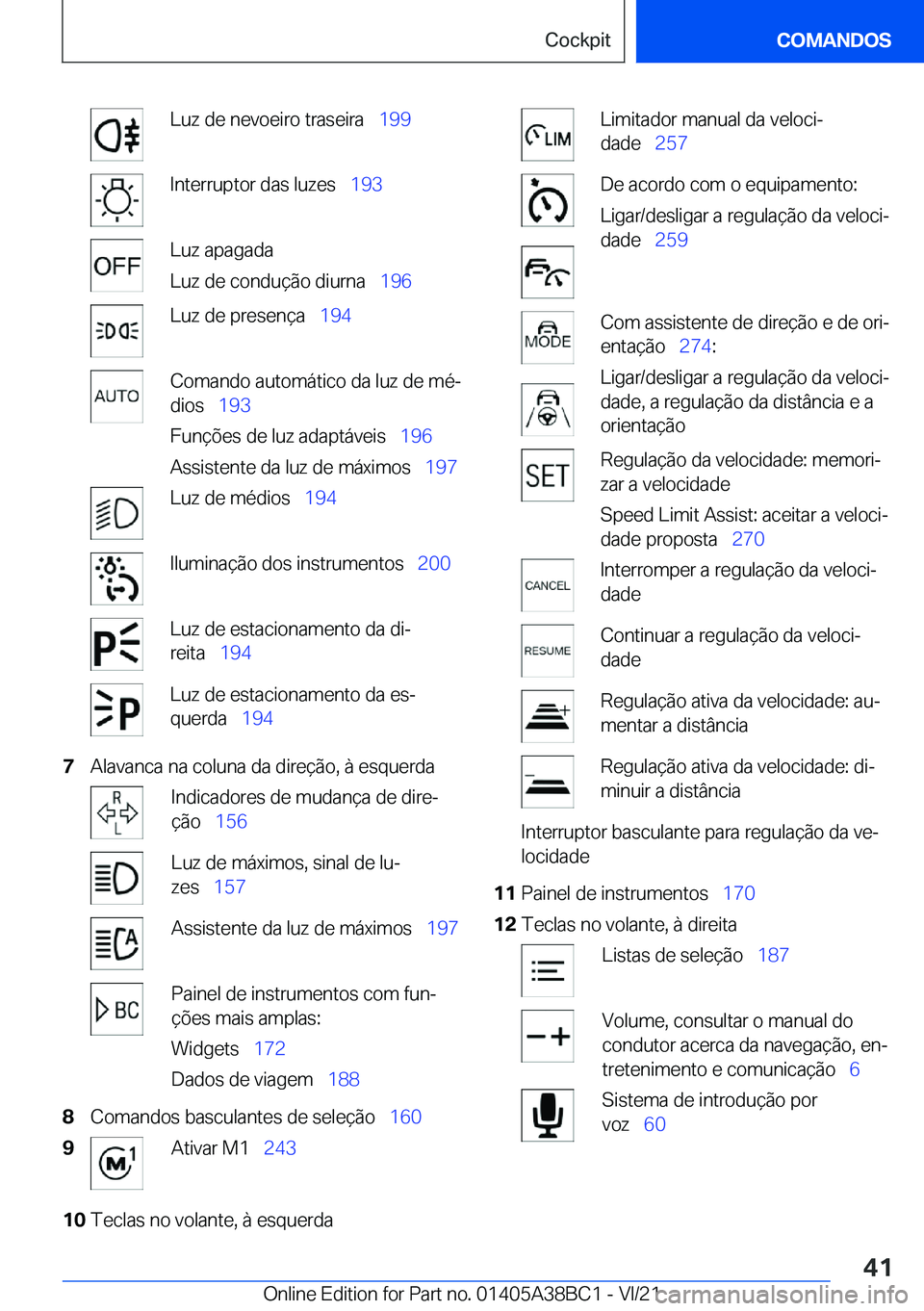 BMW M4 2022  Manual do condutor (in Portuguese) �L�u�z��d�e��n�e�v�o�e�i�r�o��t�r�a�s�e�i�r�a\_�1�9�9�I�n�t�e�r�r�u�p�t�o�r��d�a�s��l�u�z�e�s\_�1�9�3�L�u�z��a�p�a�g�a�d�a
�L�u�z��d�e��c�o�n�d�u�