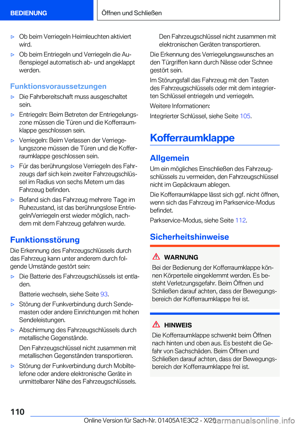 BMW M4 2021  Betriebsanleitungen (in German) 'x�O�b��b�e�i�m��V�e�r�r�i�e�g�e�l�n��H�e�i�m�l�e�u�c�h�t�e�n��a�k�t�i�v�i�e�r�t�w�i�r�d�.'x�O�b��b�e�i�m��E�n�t�r�i�e�g�e�l�n��u�n�d��V�e�r�r�i�e�g�e�l�n��d�i�e��A�uj�