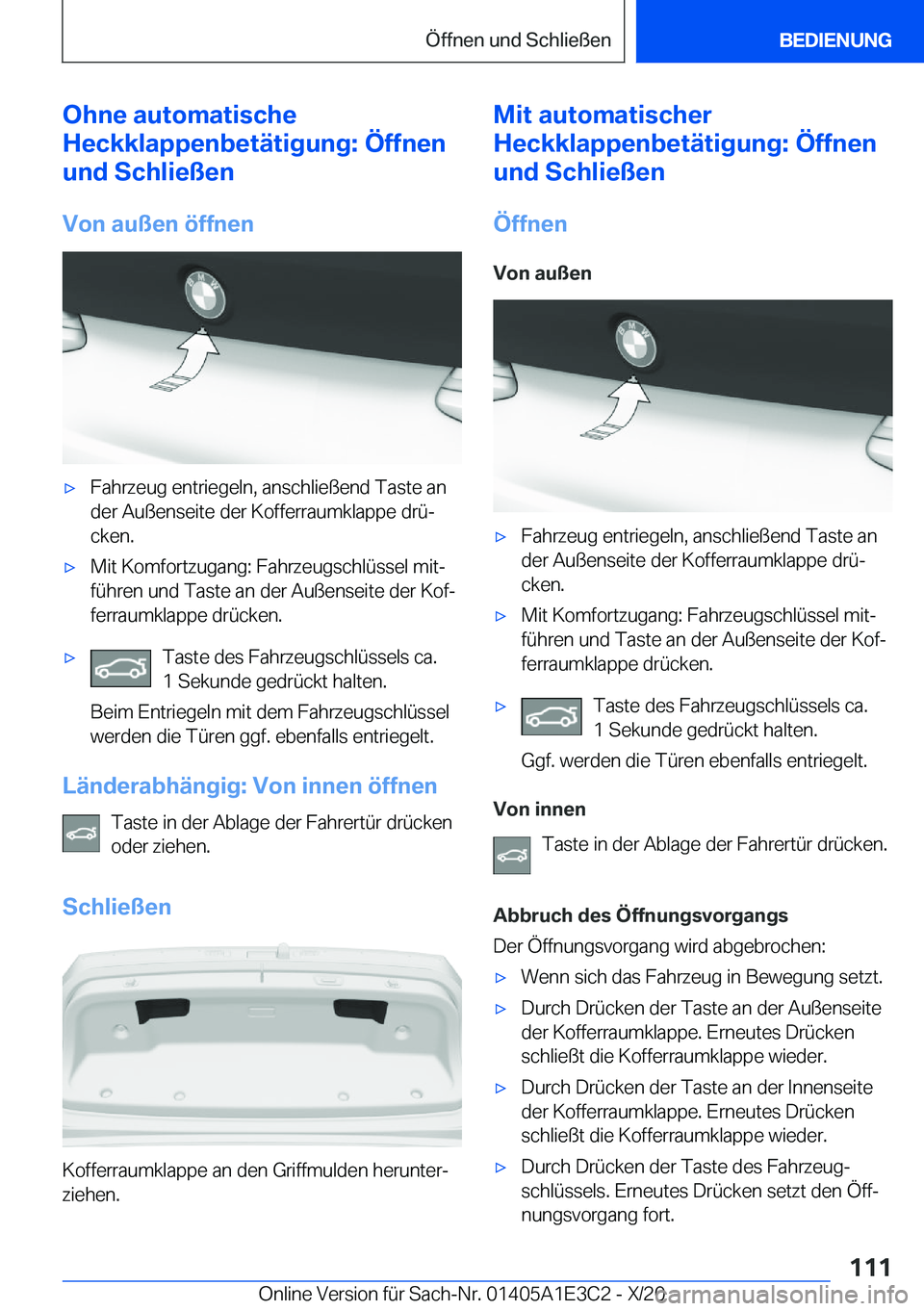 BMW M4 2021  Betriebsanleitungen (in German) �O�h�n�e��a�u�t�o�m�a�t�i�s�c�h�e
�H�e�c�k�k�l�a�p�p�e�n�b�e�t�