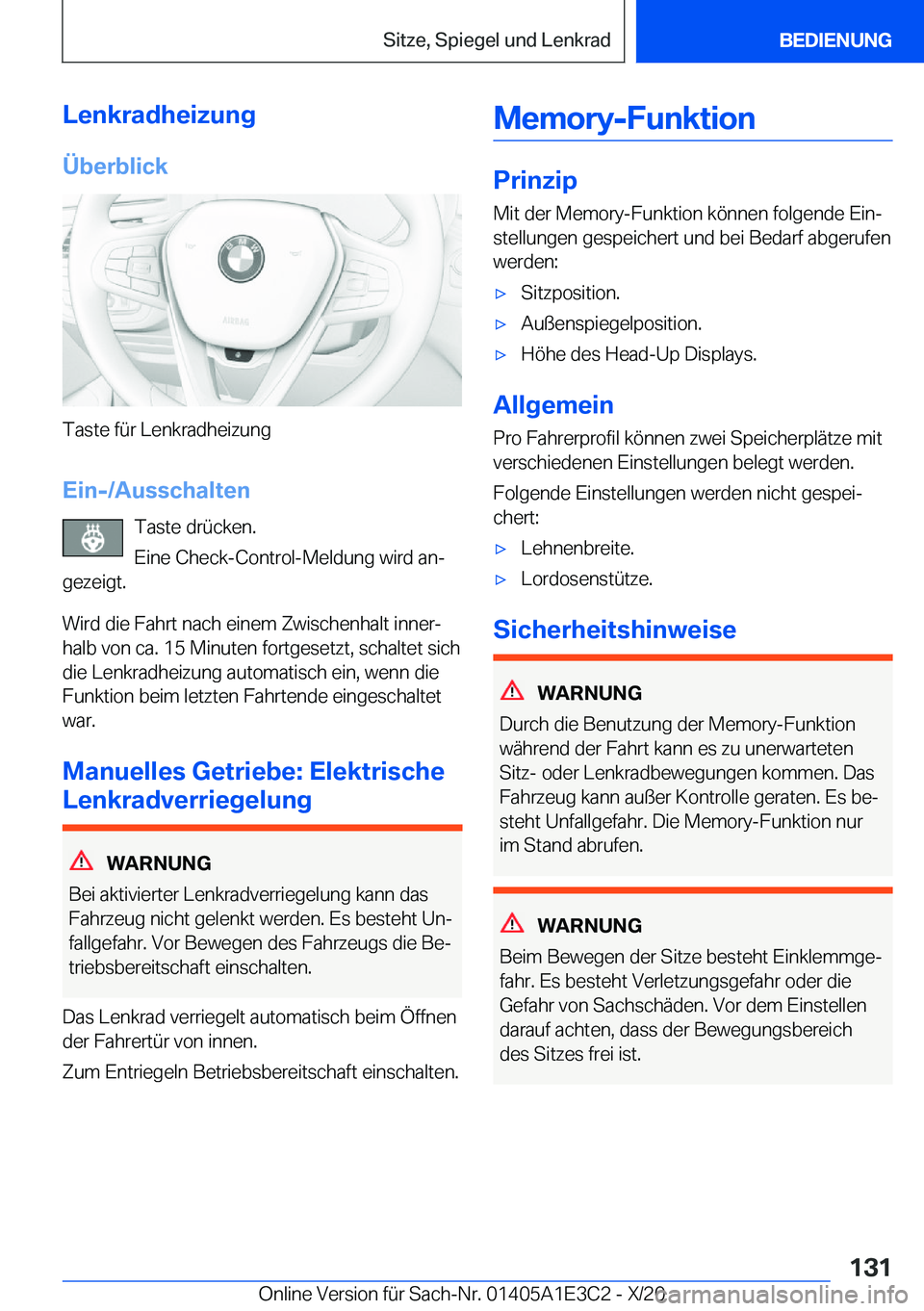 BMW M4 2021  Betriebsanleitungen (in German) �L�e�n�k�r�a�d�h�e�i�z�u�n�g
�
