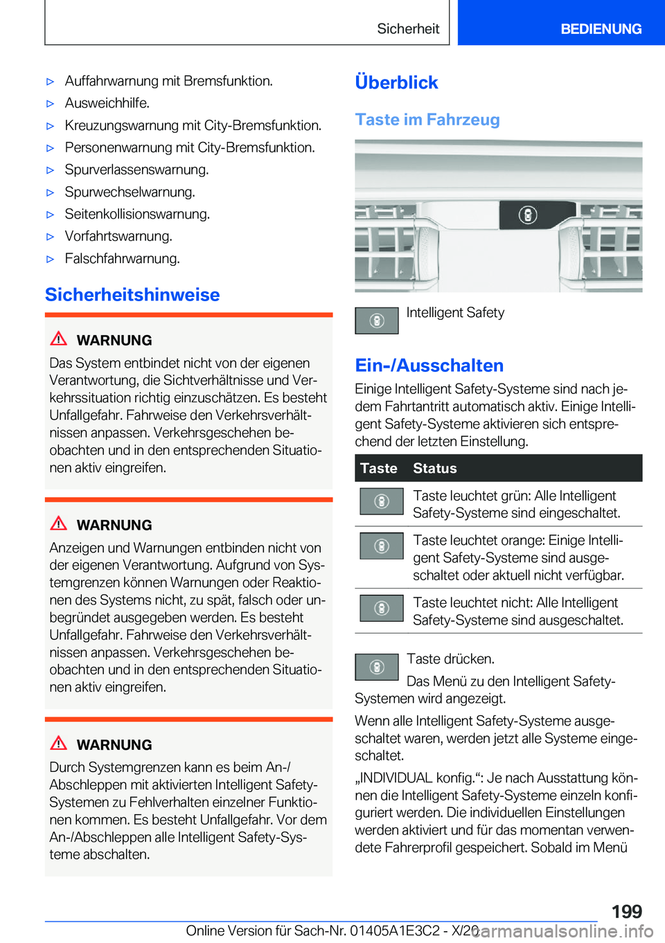 BMW M4 2021  Betriebsanleitungen (in German) 'x�A�u�f�f�a�h�r�w�a�r�n�u�n�g��m�i�t��B�r�e�m�s�f�u�n�k�t�i�o�n�.'x�A�u�s�w�e�i�c�h�h�i�l�f�e�.'x�K�r�e�u�z�u�n�g�s�w�a�r�n�u�n�g��m�i�t��C�i�t�y�-�B�r�e�m�s�f�u�n�k�t�i�o�n�.'x�P