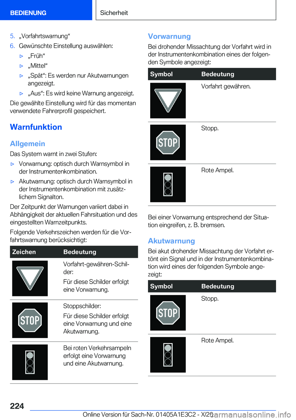 BMW M4 2021  Betriebsanleitungen (in German) �5�.x�V�o�r�f�a�h�r�t�s�w�a�r�n�u�n�gv�6�.�G�e�w�