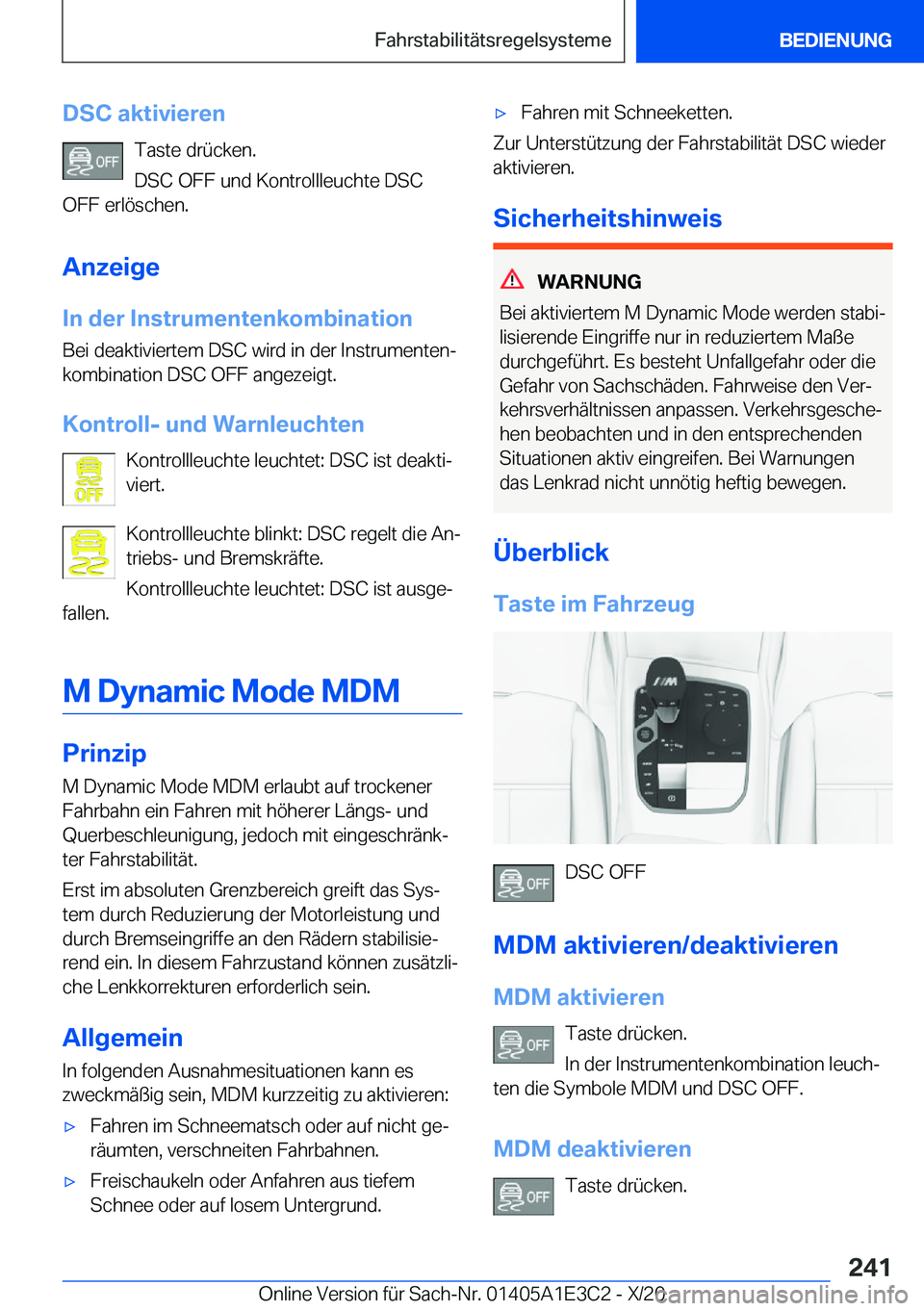 BMW M4 2021  Betriebsanleitungen (in German) �D�S�C��a�k�t�i�v�i�e�r�e�n�T�a�s�t�e��d�r�