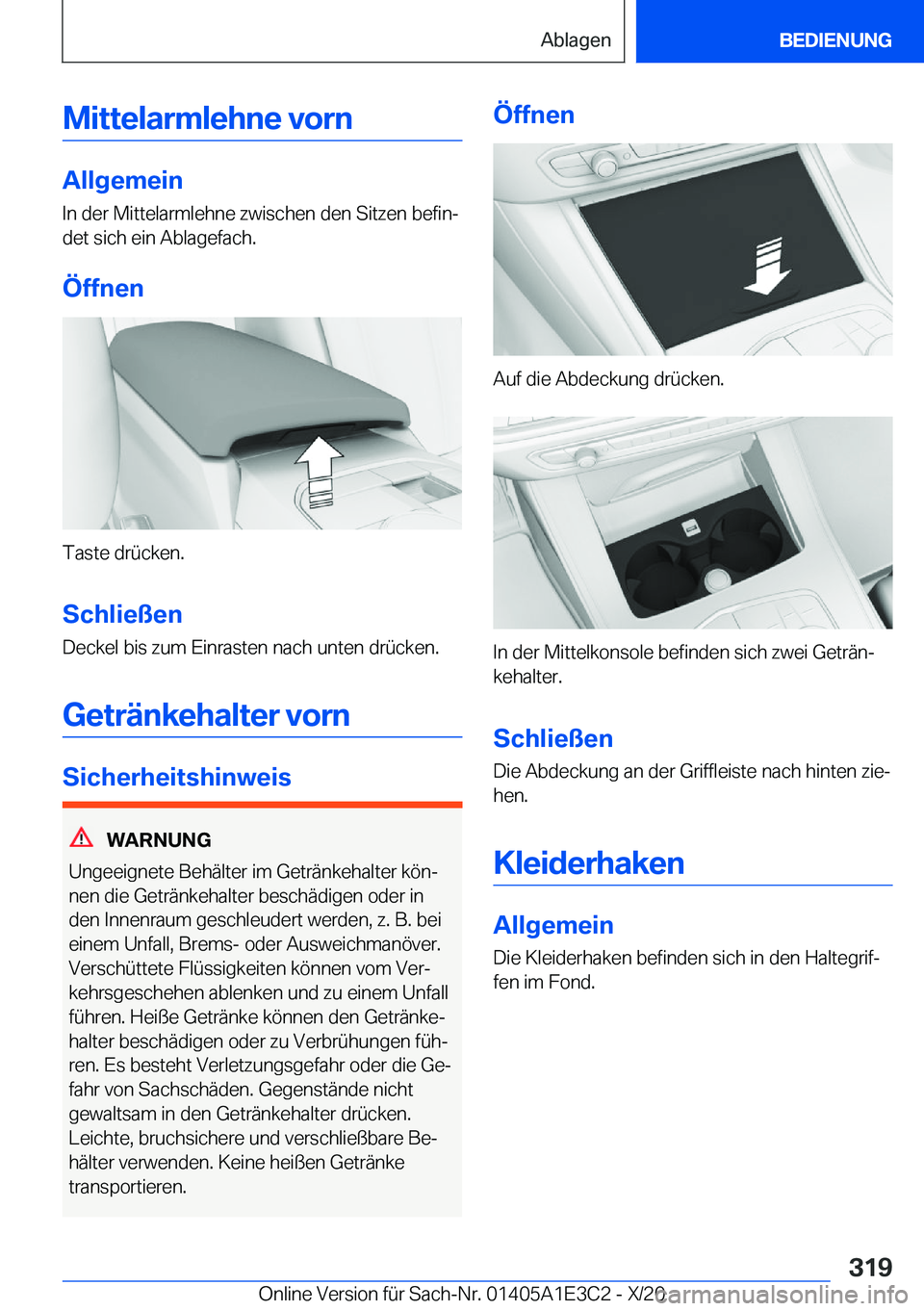 BMW M4 2021  Betriebsanleitungen (in German) �M�i�t�t�e�l�a�r�m�l�e�h�n�e��v�o�r�n
�A�l�l�g�e�m�e�i�n
�I�n��d�e�r��M�i�t�t�e�l�a�r�m�l�e�h�n�e��z�w�i�s�c�h�e�n��d�e�n��S�i�t�z�e�n��b�e�f�i�nj
�d�e�t��s�i�c�h��e�i�n��A�b�l�a�g�e�f�a�c�