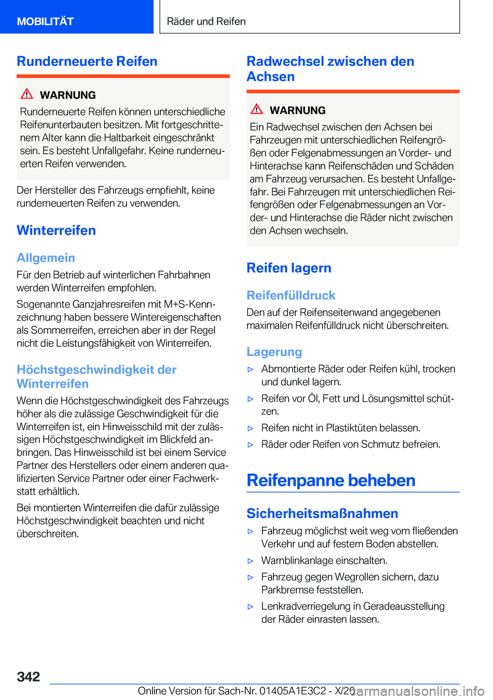 BMW M4 2021  Betriebsanleitungen (in German) �R�u�n�d�e�r�n�e�u�e�r�t�e��R�e�i�f�e�n
�W�A�R�N�U�N�G
�R�u�n�d�e�r�n�e�u�e�r�t�e��R�e�i�f�e�n��k�