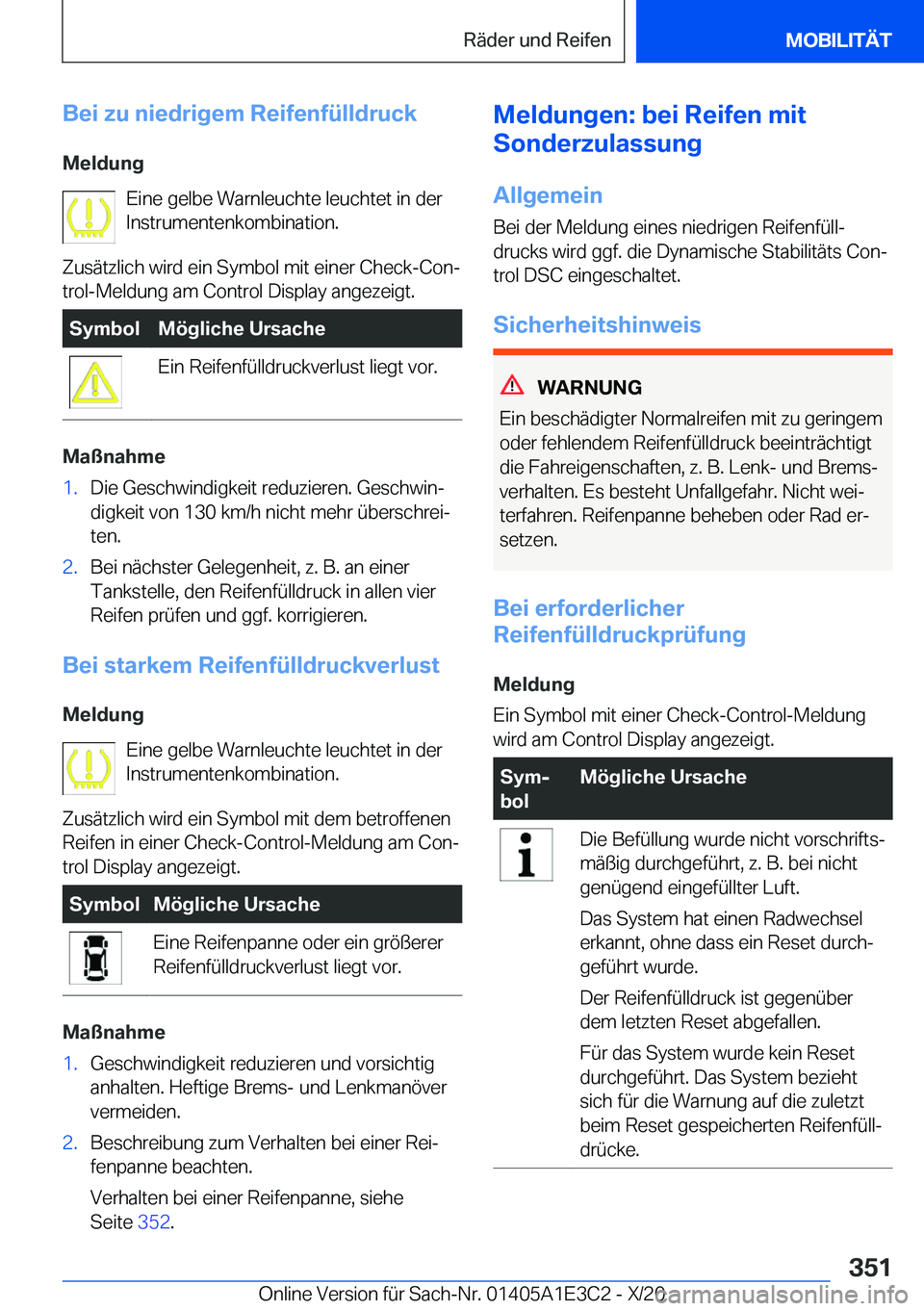 BMW M4 2021  Betriebsanleitungen (in German) �B�e�i��z�u��n�i�e�d�r�i�g�e�m��R�e�i�f�e�n�f�