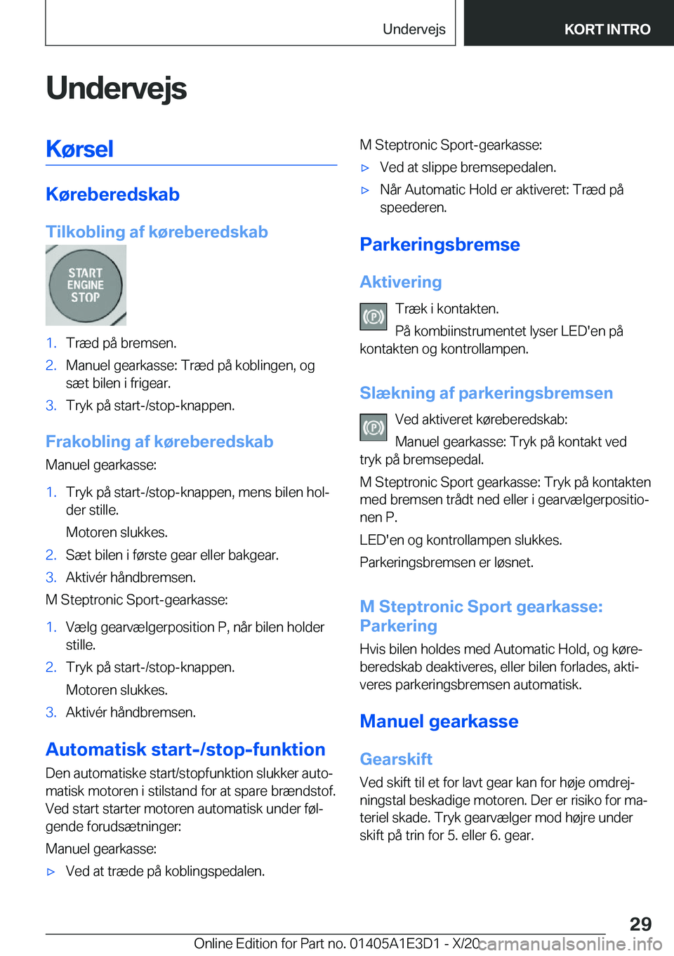 BMW M4 2021  InstruktionsbØger (in Danish) �U�n�d�e�r�v�e�j�s�K�