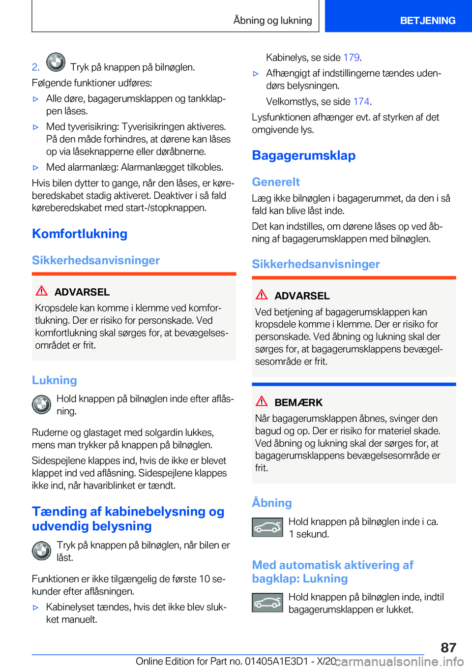 BMW M4 2021  InstruktionsbØger (in Danish) �2�.���T�r�y�k��p�å��k�n�a�p�p�e�n��p�å��b�i�l�n�