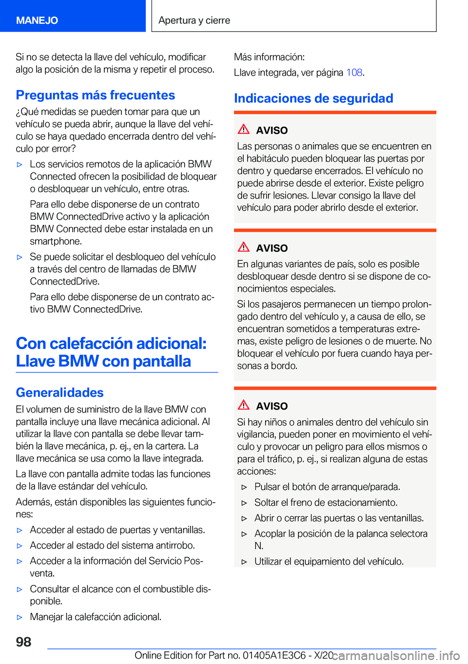BMW M4 2021  Manuales de Empleo (in Spanish) �S�i��n�o��s�e��d�e�t�e�c�t�a��l�a��l�l�a�v�e��d�e�l��v�e�h�