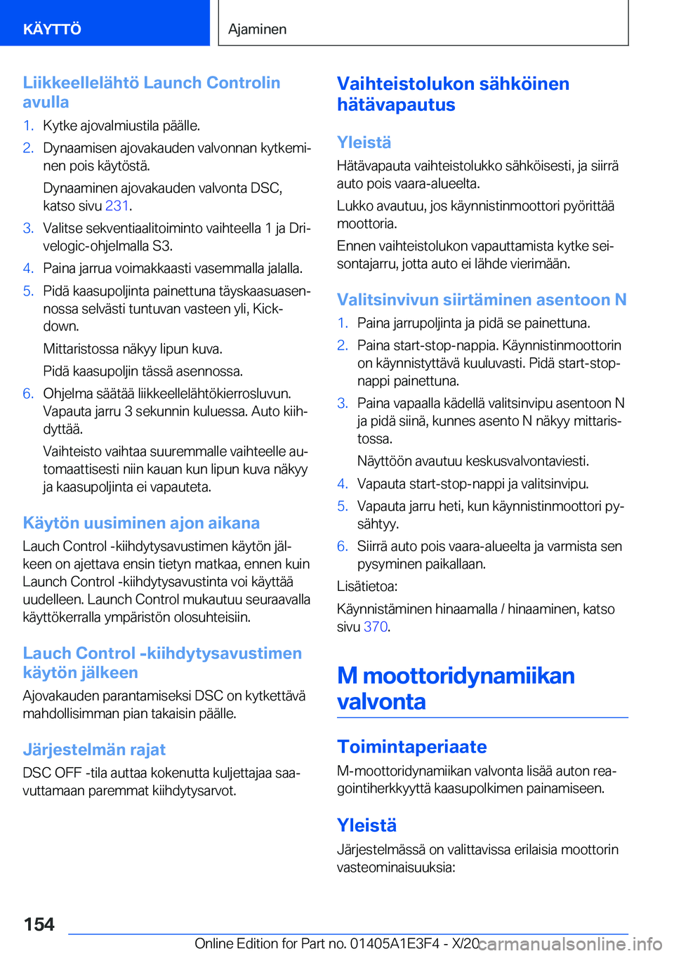 BMW M4 2021  Omistajan Käsikirja (in Finnish) �L�i�i�k�k�e�e�l�l�e�l�
