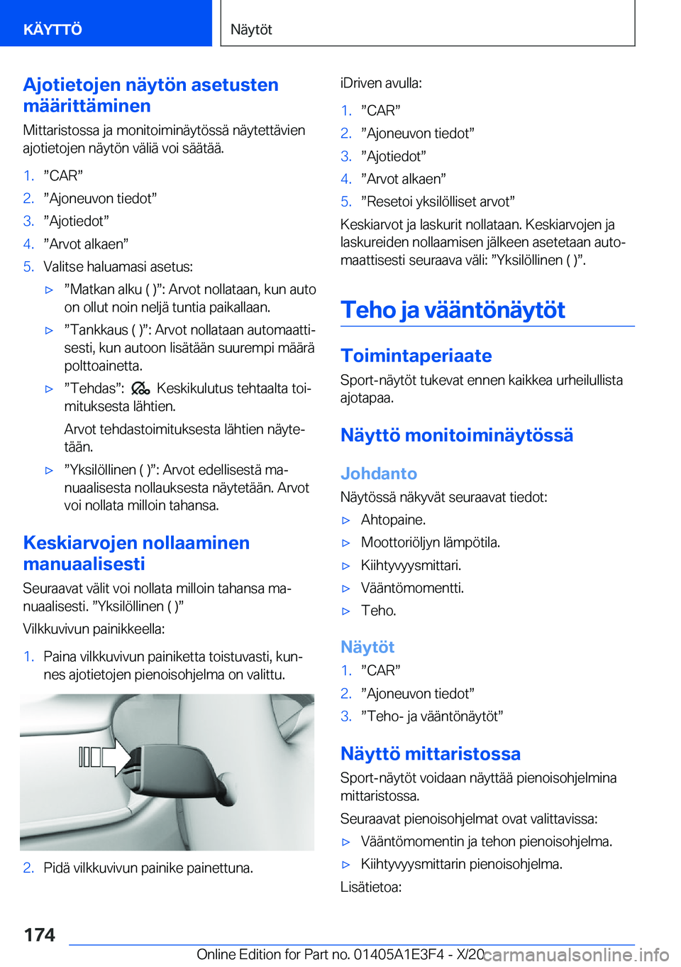 BMW M4 2021  Omistajan Käsikirja (in Finnish) �A�j�o�t�i�e�t�o�j�e�n��n�