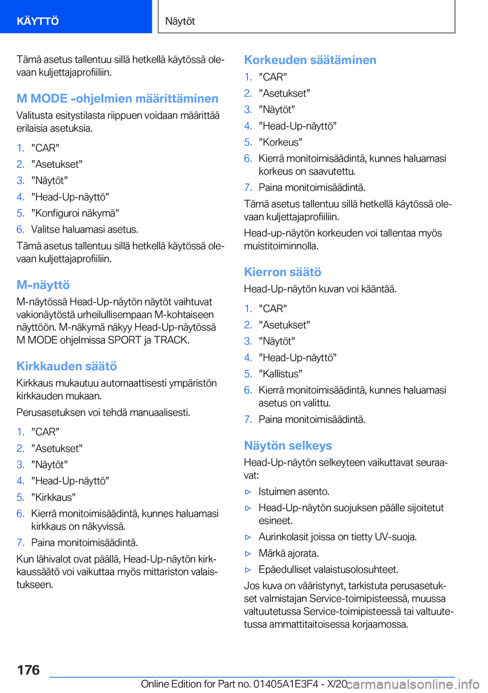 BMW M4 2021  Omistajan Käsikirja (in Finnish) �T�