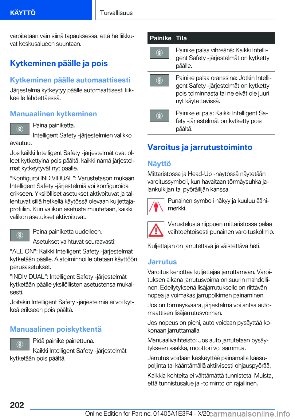 BMW M4 2021  Omistajan Käsikirja (in Finnish) �v�a�r�o�i�t�e�t�a�a�n��v�a�i�n��s�i�i�n�