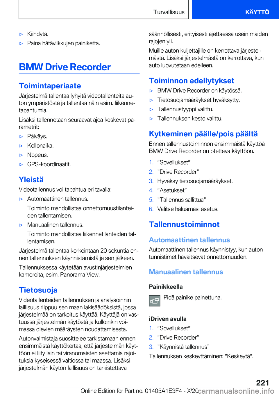 BMW M4 2021  Omistajan Käsikirja (in Finnish) 'x�K�i�i�h�d�y�t�
