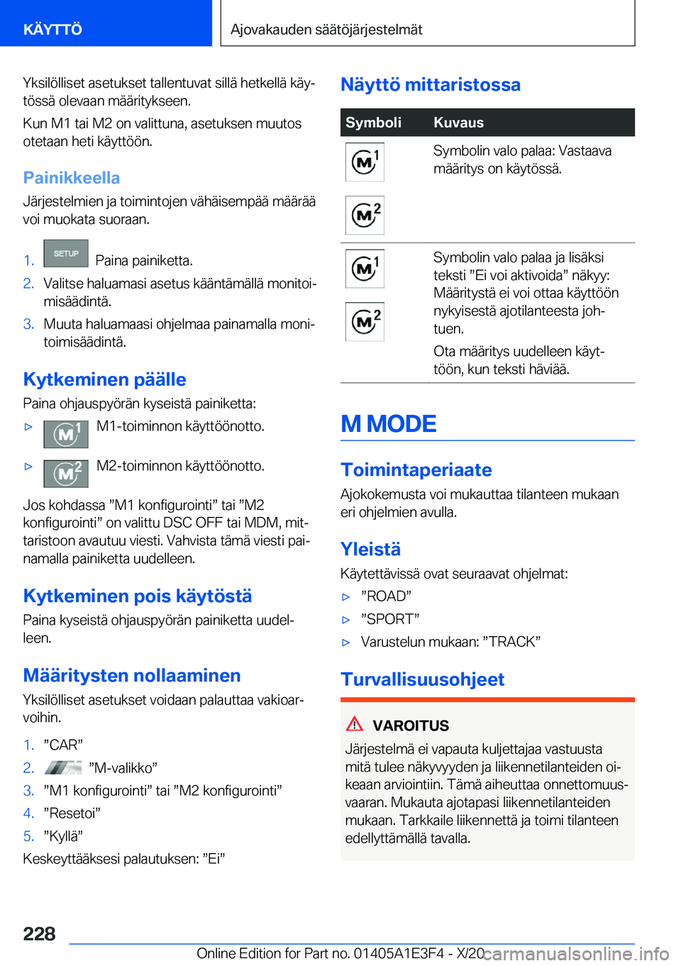 BMW M4 2021  Omistajan Käsikirja (in Finnish) �Y�k�s�i�l�