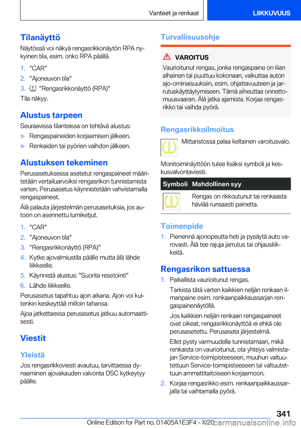 BMW M4 2021  Omistajan Käsikirja (in Finnish) �T�i�l�a�n�