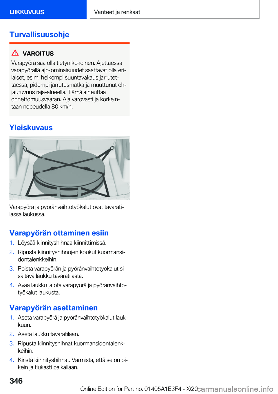 BMW M4 2021  Omistajan Käsikirja (in Finnish) �T�u�r�v�a�l�l�i�s�u�u�s�o�h�j�e
�V�A�R�O�I�T�U�S
�V�a�r�a�p�y�