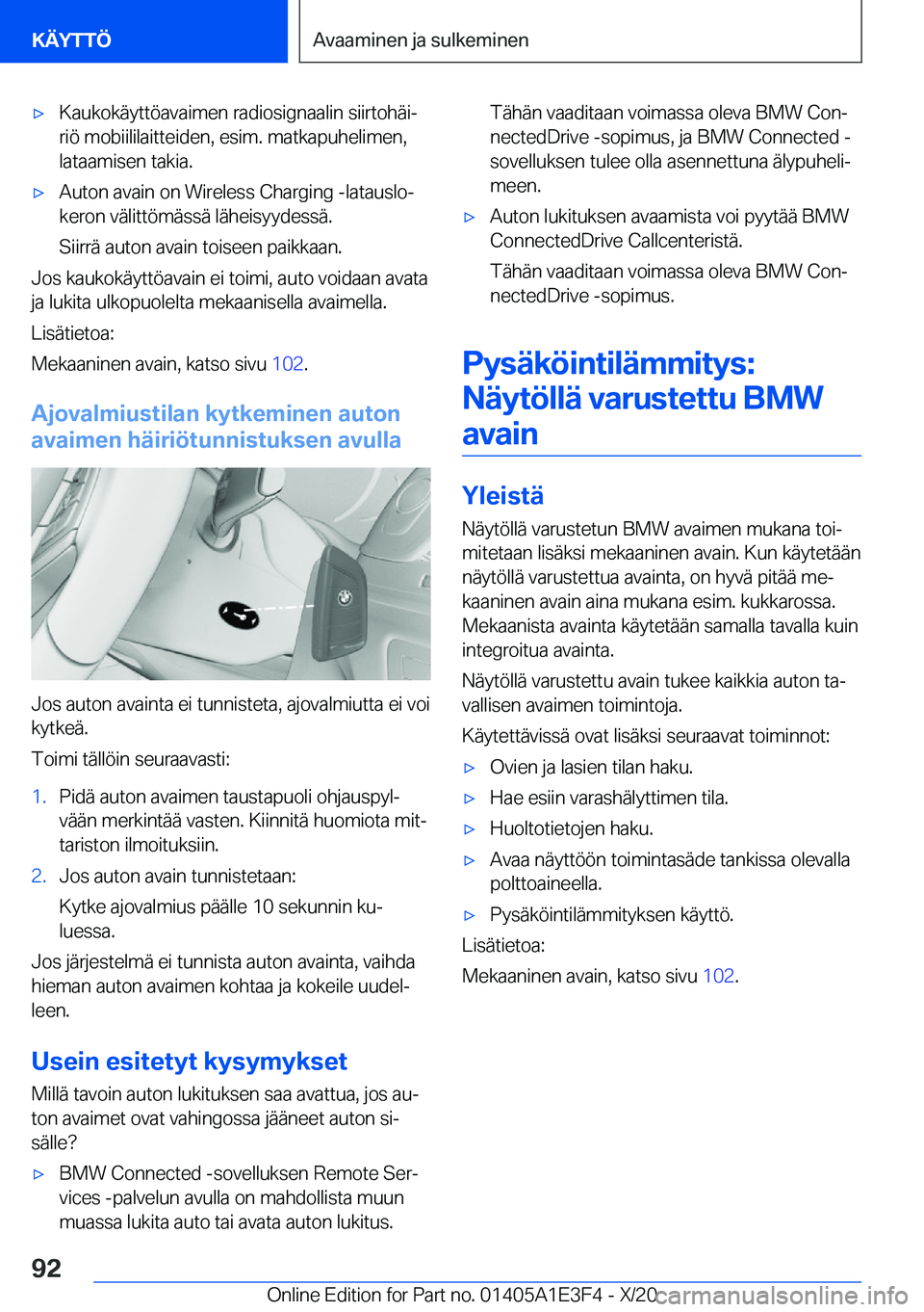 BMW M4 2021  Omistajan Käsikirja (in Finnish) 'x�K�a�u�k�o�k�