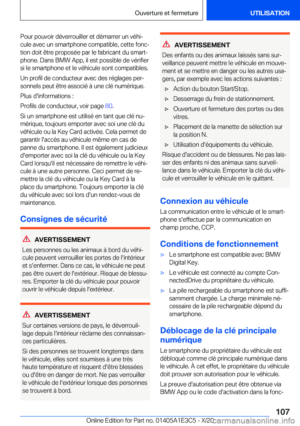 BMW M4 2021  Notices Demploi (in French) �P�o�u�r��p�o�u�v�o�i�r��d�é�v�e�r�r�o�u�i�l�l�e�r��e�t��d�é�m�a�r�r�e�r��u�n��v�é�h�ij�c�u�l�e��a�v�e�c��u�n��s�m�a�r�t�p�h�o�n�e��c�o�m�p�a�t�i�b�l�e�,��c�e�t�t�e��f�o�n�cj
�t�i�o�n