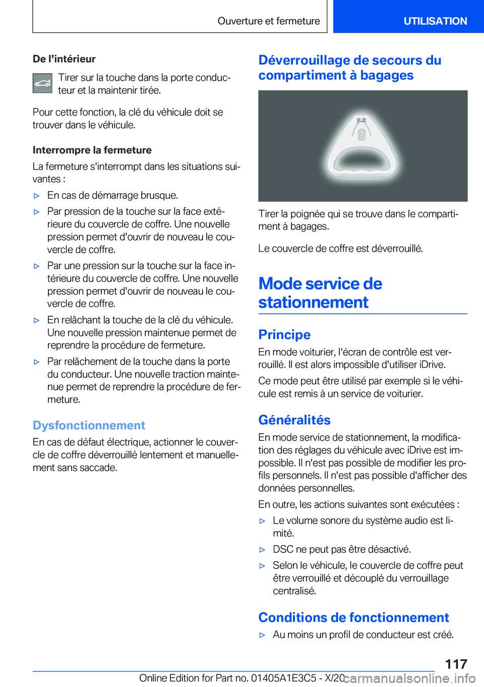 BMW M4 2021  Notices Demploi (in French) �D�e��l�'�i�n�t�é�r�i�e�u�r�T�i�r�e�r��s�u�r��l�a��t�o�u�c�h�e��d�a�n�s��l�a��p�o�r�t�e��c�o�n�d�u�cj
�t�e�u�r��e�t��l�a��m�a�i�n�t�e�n�i�r��t�i�r�é�e�.
�P�o�u�r��c�e�t�t�e��f�o�n