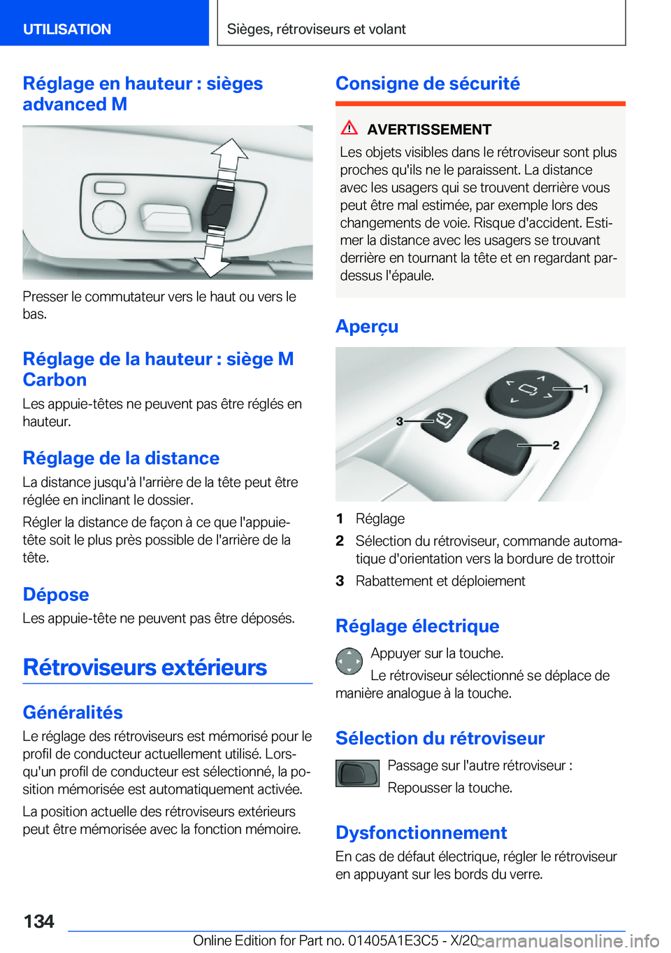 BMW M4 2021  Notices Demploi (in French) �R�é�g�l�a�g�e��e�n��h�a�u�t�e�u�r��:��s�i�è�g�e�s
�a�d�v�a�n�c�e�d��M
�P�r�e�s�s�e�r��l�e��c�o�m�m�u�t�a�t�e�u�r��v�e�r�s��l�e��h�a�u�t��o�u��v�e�r�s��l�e
�b�a�s�.
�R�é�g�l�a�g�e��d�