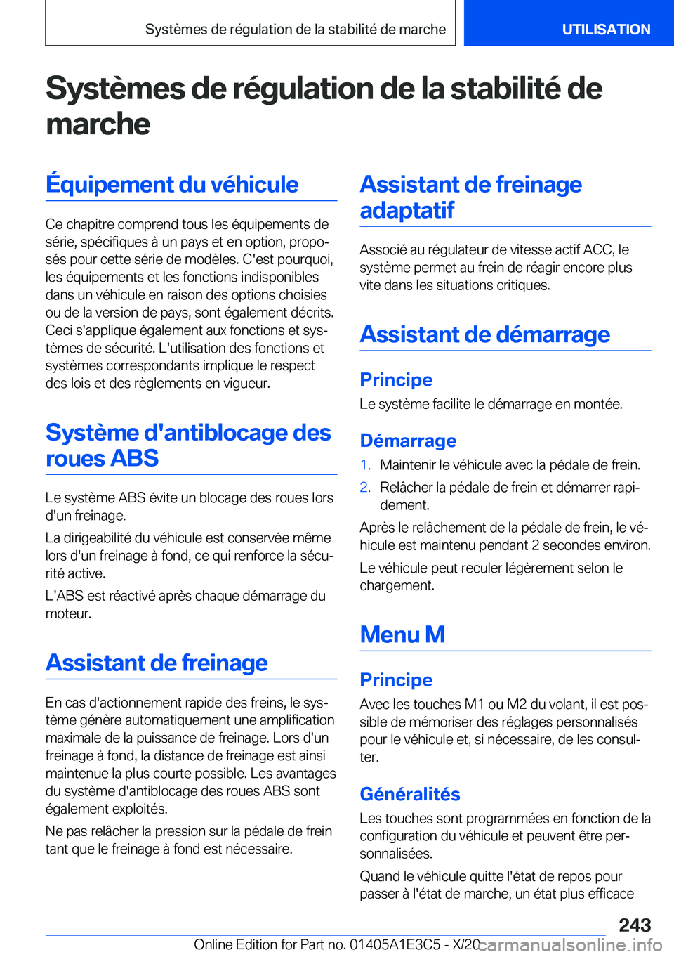 BMW M4 2021  Notices Demploi (in French) �S�y�s�t�è�m�e�s��d�e��r�é�g�u�l�a�t�i�o�n��d�e��l�a��s�t�a�b�i�l�i�t�é��d�e�m�a�r�c�h�e�