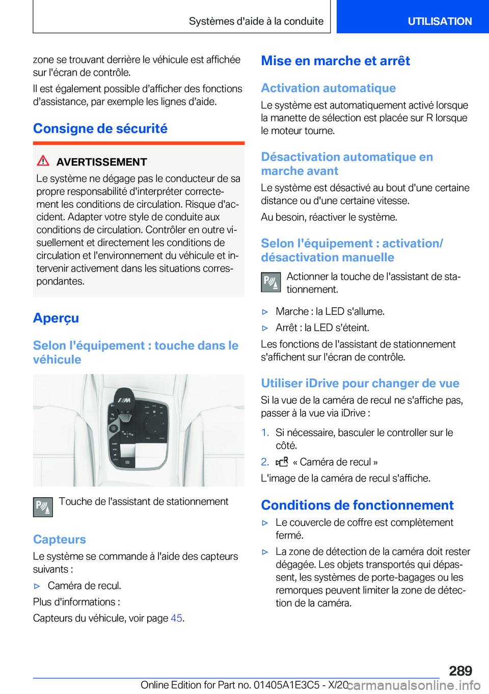 BMW M4 2021  Notices Demploi (in French) �z�o�n�e��s�e��t�r�o�u�v�a�n�t��d�e�r�r�i�è�r�e��l�e��v�é�h�i�c�u�l�e��e�s�t��a�f�f�i�c�h�é�e�s�u�r��l�'�é�c�r�a�n��d�e��c�o�n�t�r�