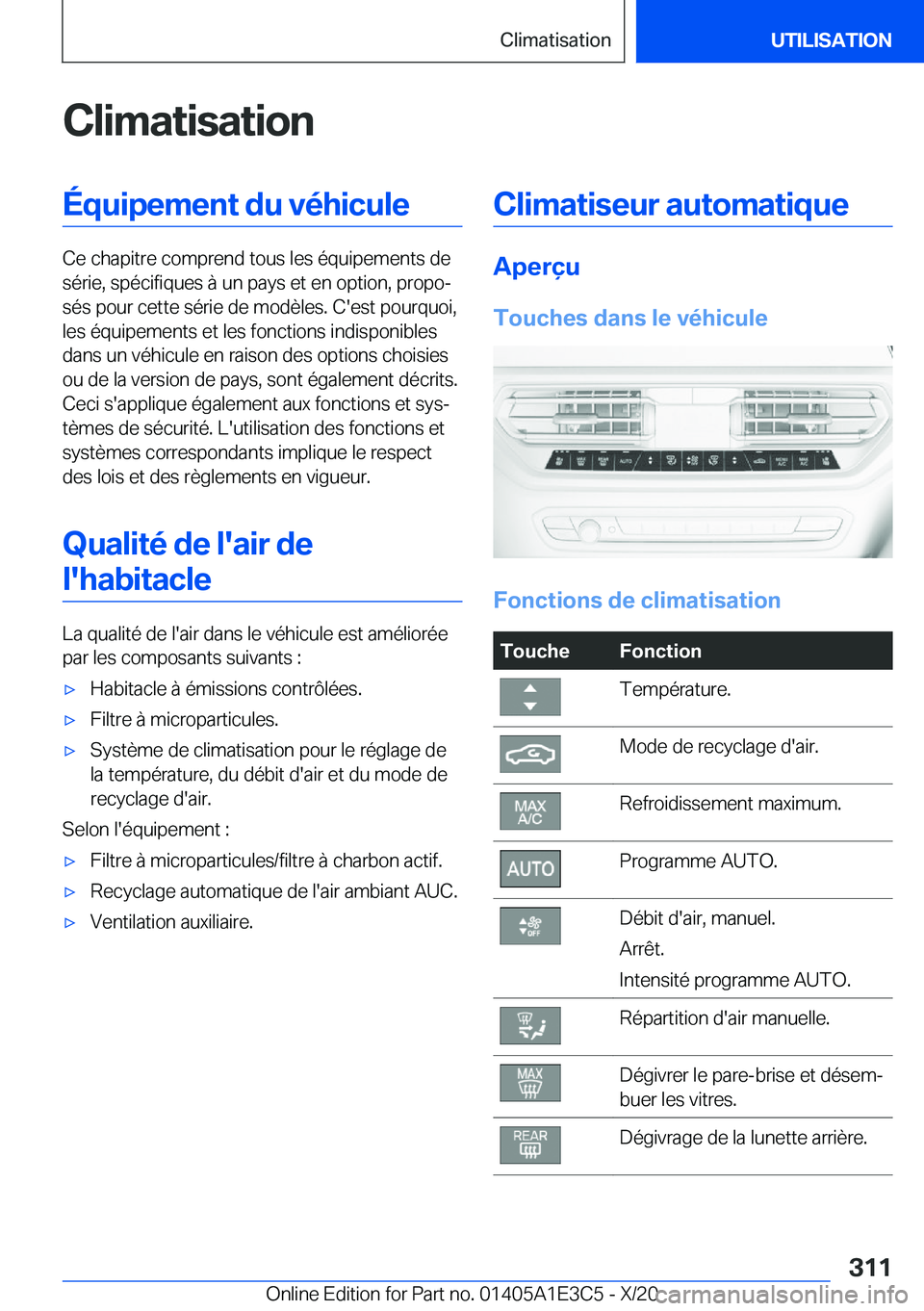 BMW M4 2021  Notices Demploi (in French) �C�l�i�m�a�t�i�s�a�t�i�o�n�