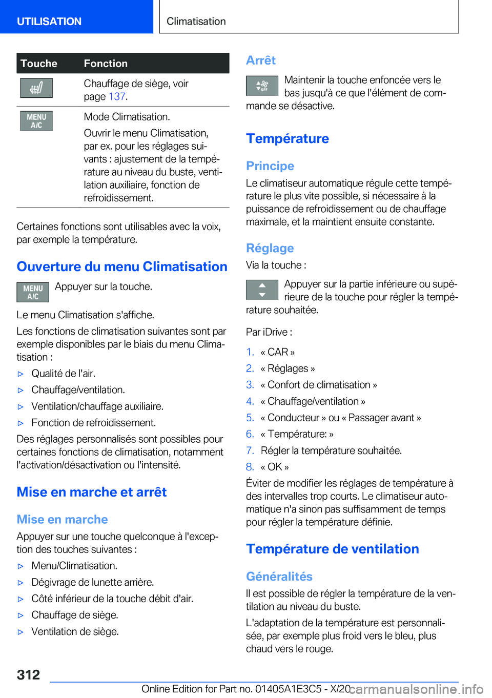 BMW M4 2021  Notices Demploi (in French) �T�o�u�c�h�e�F�o�n�c�t�i�o�n�C�h�a�u�f�f�a�g�e��d�e��s�i�è�g�e�,��v�o�i�r
�p�a�g�e� �1�3�7�.�M�o�d�e��C�l�i�m�a�t�i�s�a�t�i�o�n�.
�O�u�v�r�i�r��l�e��m�e�n�u��C�l�i�m�a�t�i�s�a�t�i�o�n�,
�p�a�