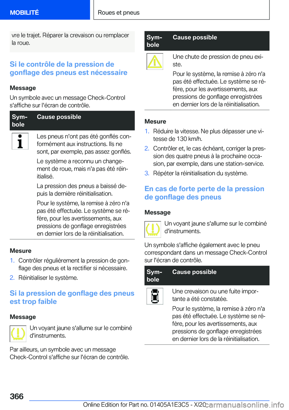 BMW M4 2021  Notices Demploi (in French) �v�r�e��l�e��t�r�a�j�e�t�.��R�é�p�a�r�e�r��l�a��c�r�e�v�a�i�s�o�n��o�u��r�e�m�p�l�a�c�e�r
�l�a��r�o�u�e�.
�S�i��l�e��c�o�n�t�r�