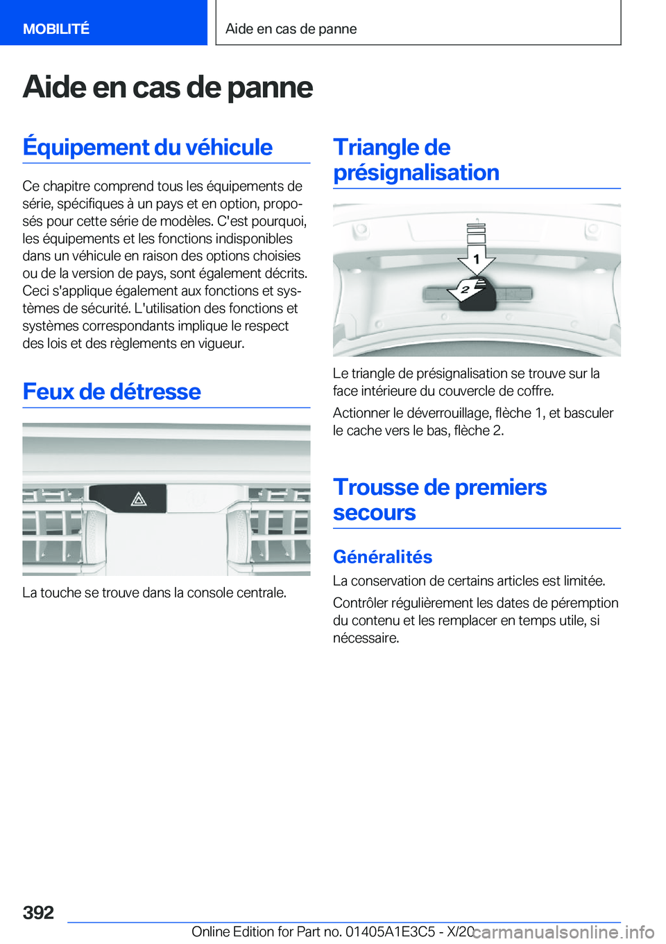 BMW M4 2021  Notices Demploi (in French) �A�i�d�e��e�n��c�a�s��d�e��p�a�n�n�e�
