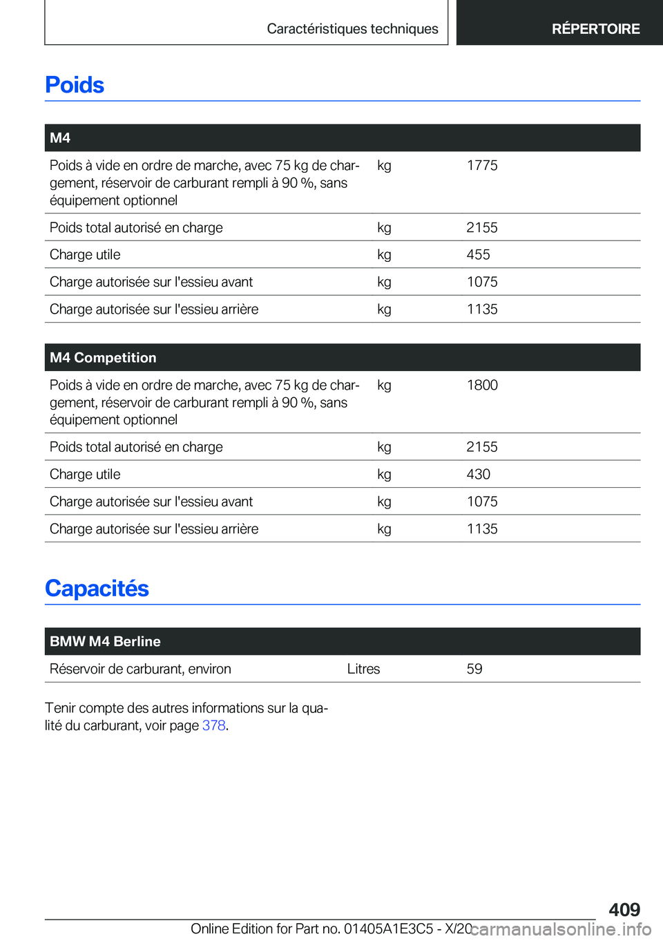 BMW M4 2021  Notices Demploi (in French) �P�o�i�d�s
�
�M�4�P�o�i�d�s��