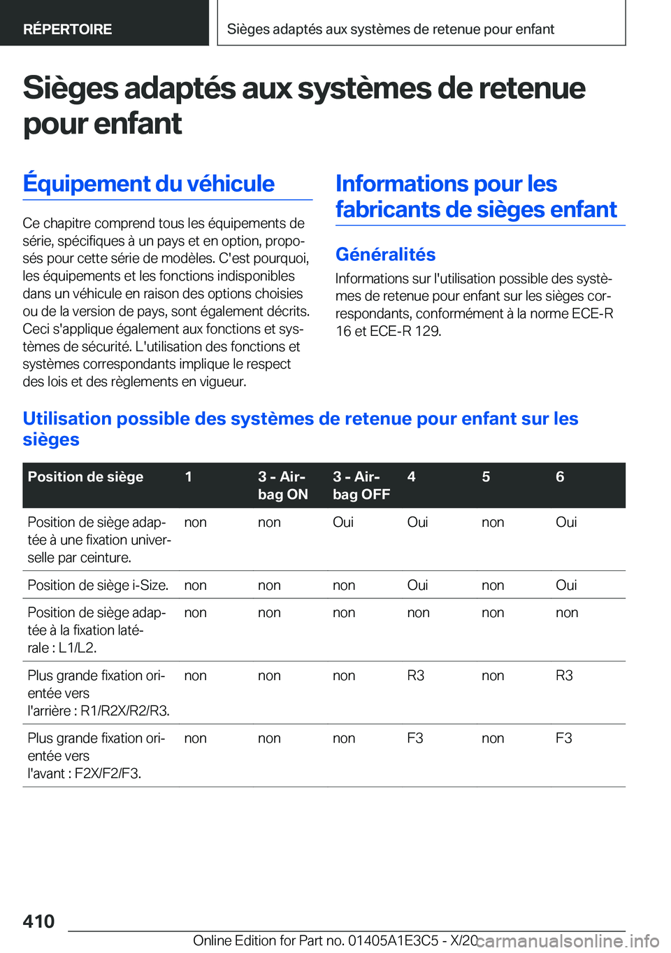 BMW M4 2021  Notices Demploi (in French) �S�i�è�g�e�s��a�d�a�p�t�é�s��a�u�x��s�y�s�t�è�m�e�s��d�e��r�e�t�e�n�u�e
�p�o�u�r��e�n�f�a�n�t�