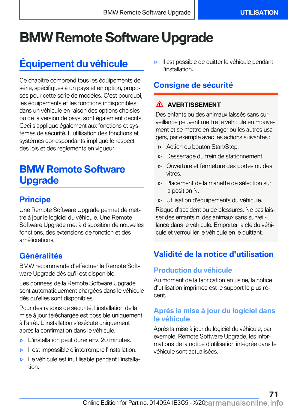 BMW M4 2021  Notices Demploi (in French) �B�M�W��R�e�m�o�t�e��S�o�f�t�w�a�r�e��U�p�g�r�a�d�e�