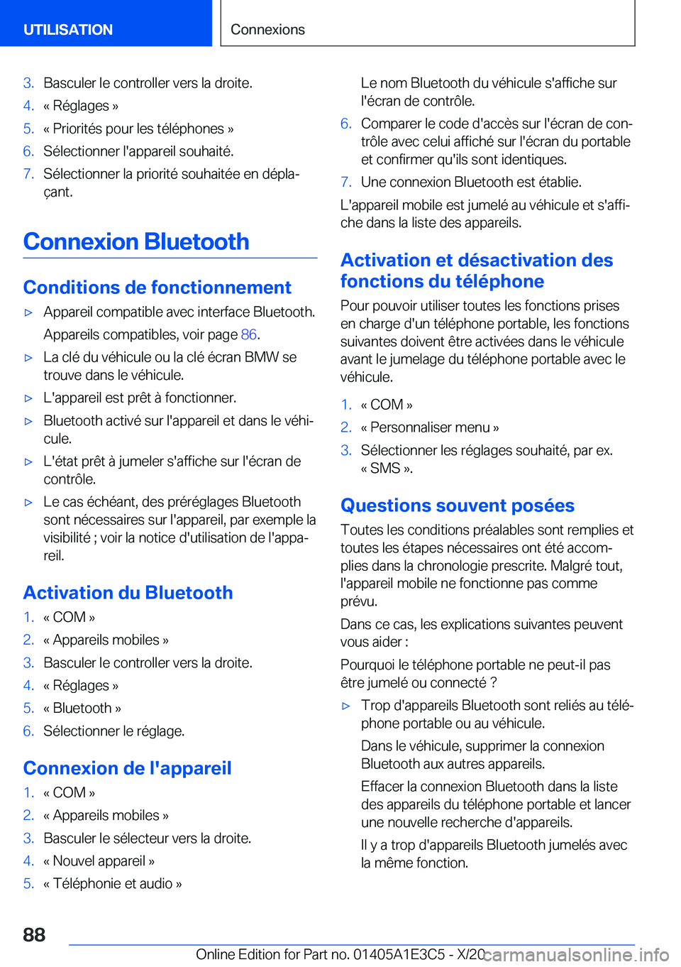 BMW M4 2021  Notices Demploi (in French) �3�.�B�a�s�c�u�l�e�r��l�e��c�o�n�t�r�o�l�l�e�r��v�e�r�s��l�a��d�r�o�i�t�e�.�4�.�k��R�é�g�l�a�g�e�s��{�5�.�k��P�r�i�o�r�i�t�é�s��p�o�u�r��l�e�s��t�é�l�é�p�h�o�n�e�s��{�6�.�S�é�l�e�c�t�