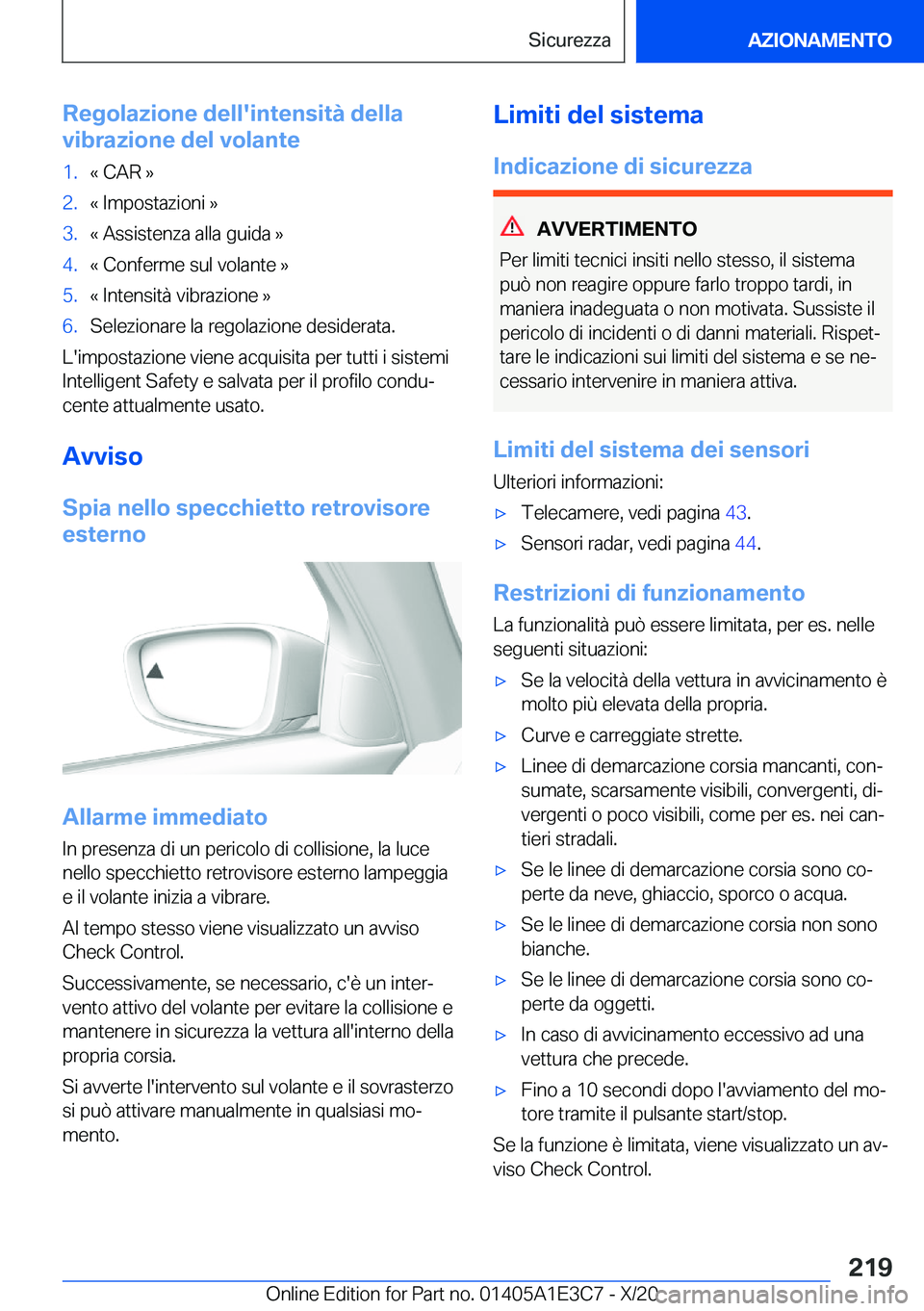 BMW M4 2021  Libretti Di Uso E manutenzione (in Italian) �R�e�g�o�l�a�z�i�o�n�e��d�e�l�l�'�i�n�t�e�n�s�i�t�