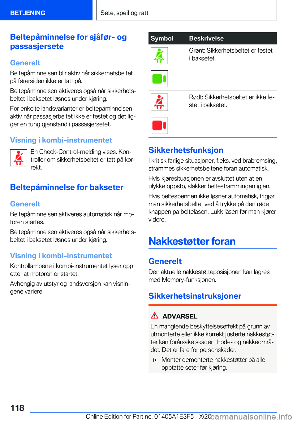 BMW M4 2021  InstruksjonsbØker (in Norwegian) �B�e�l�t�e�p�å�m�i�n�n�e�l�s�e��f�o�r��s�j�å�f�
