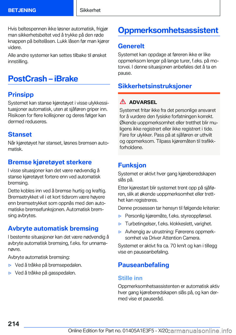 BMW M4 2021  InstruksjonsbØker (in Norwegian) �H�v�i�s��b�e�l�t�e�s�p�e�n�n�e�n��i�k�k�e��l�
