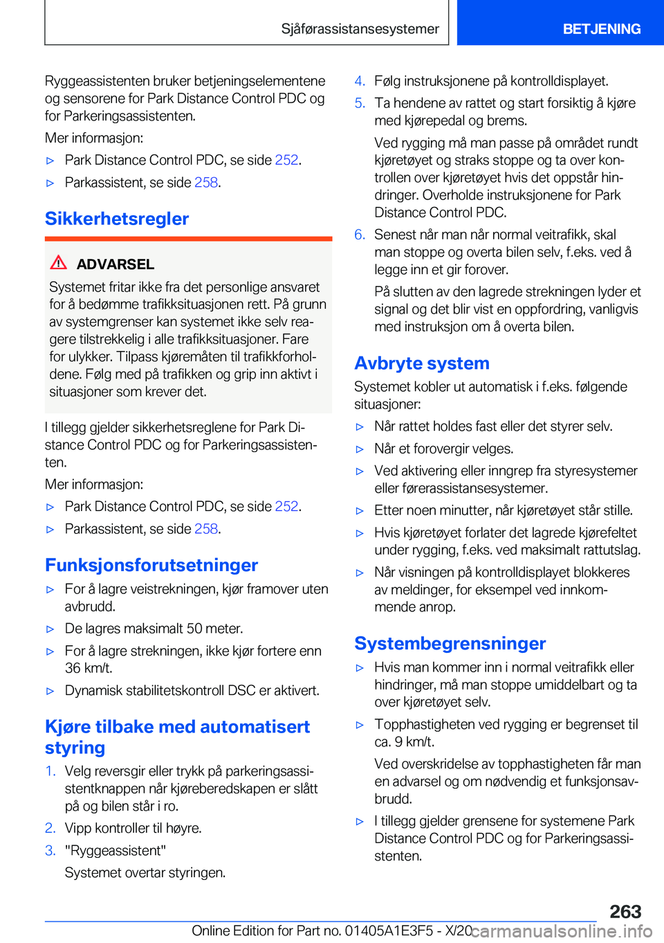 BMW M4 2021  InstruksjonsbØker (in Norwegian) �R�y�g�g�e�a�s�s�i�s�t�e�n�t�e�n��b�r�u�k�e�r��b�e�t�j�e�n�i�n�g�s�e�l�e�m�e�n�t�e�n�e�o�g��s�e�n�s�o�r�e�n�e��f�o�r��P�a�r�k��D�i�s�t�a�n�c�e��C�o�n�t�r�o�l��P�D�C��o�g�f�o�r��P�a�r�k�e�r�i
