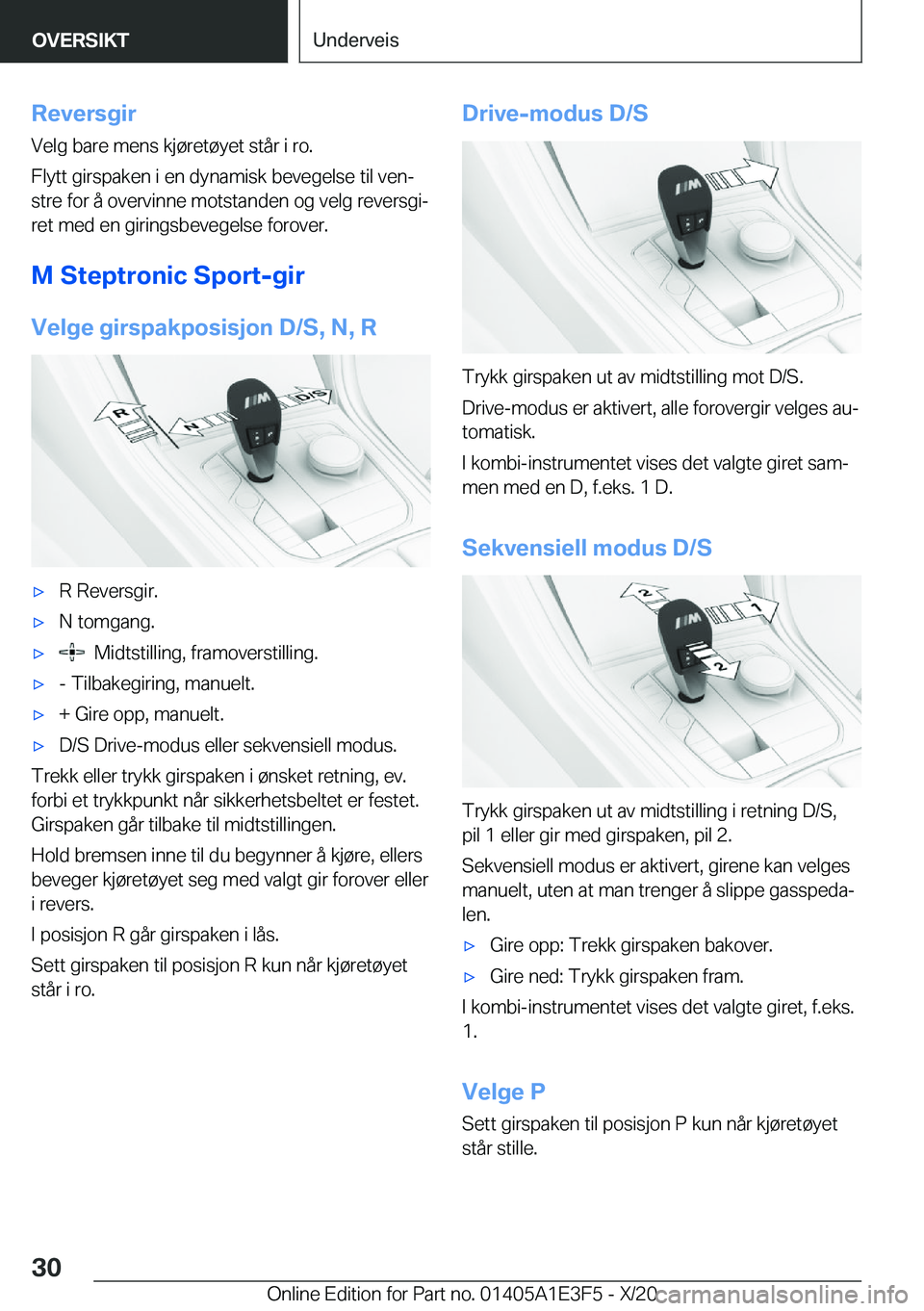 BMW M4 2021  InstruksjonsbØker (in Norwegian) �R�e�v�e�r�s�g�i�r�V�e�l�g��b�a�r�e��m�e�n�s��k�j�