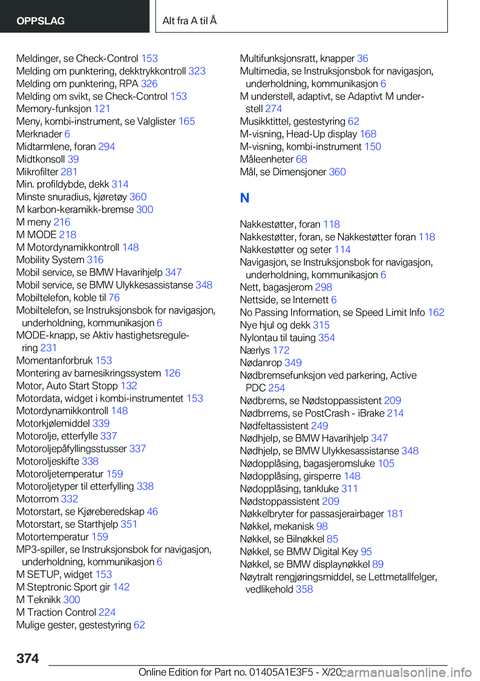 BMW M4 2021  InstruksjonsbØker (in Norwegian) �M�e�l�d�i�n�g�e�r�,��s�e��C�h�e�c�k�-�C�o�n�t�r�o�l��1�5�3�
�M�e�l�d�i�n�g��o�m��p�u�n�k�t�e�r�i�n�g�,��d�e�k�k�t�r�y�k�k�o�n�t�r�o�l�l� �3�2�3�
�M�e�l�d�i�n�g��o�m��p�u�n�k�t�e�r�i�n�g�,�