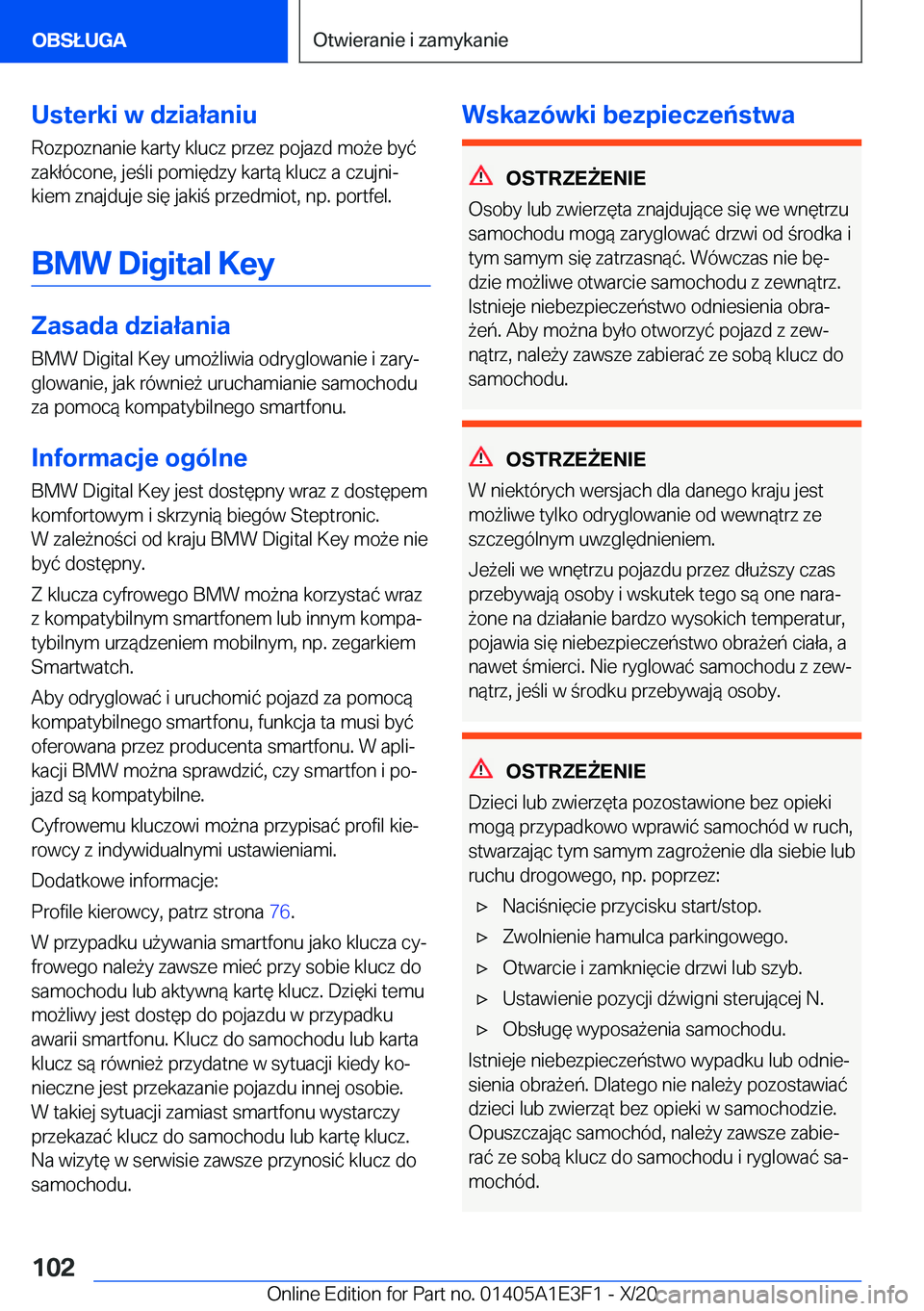 BMW M4 2021  Instrukcja obsługi (in Polish) �U�s�t�e�r�k�i��w��d�z�i�a�ł�a�n�i�u
�R�o�z�p�o�z�n�a�n�i�e��k�a�r�t�y��k�l�u�c�z��p�r�z�e�z��p�o�j�a�z�d��m�o9�e��b�y�