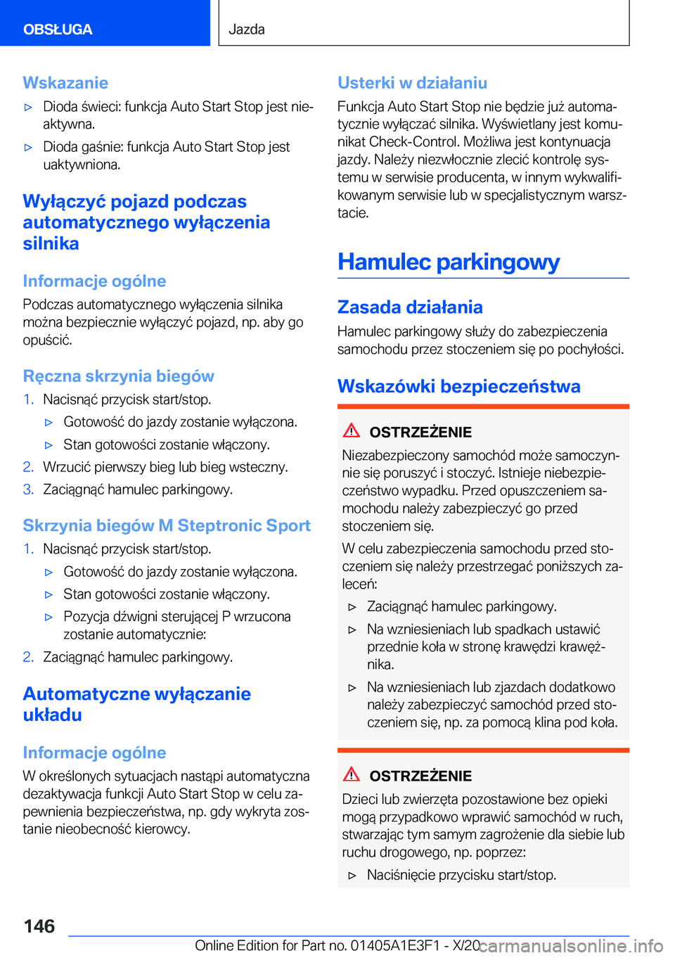 BMW M4 2021  Instrukcja obsługi (in Polish) �W�s�k�a�z�a�n�i�e'x�D�i�o�d�a��w�i�e�c�i�:��f�u�n�k�c�j�a��A�u�t�o��S�t�a�r�t��S�t�o�p��j�e�s�t��n�i�ej�a�k�t�y�w�n�a�.'x�D�i�o�d�a��g�a�n�i�e�:��f�u�n�k�c�j�a��A�u�t�o��S�t�a